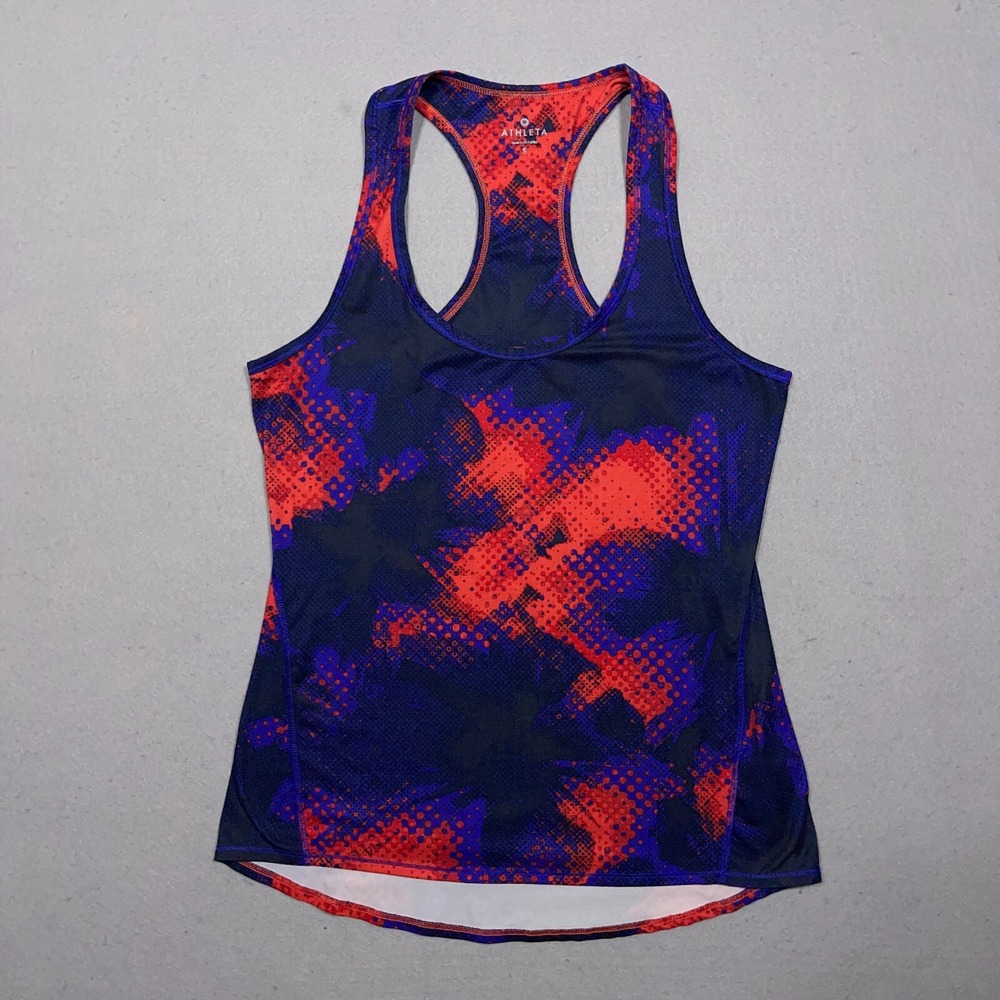 Athleta Racerback Tank Top Women Small Athletic Fit Blue Orange Print Athleisure